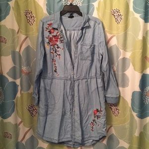 Embroidered Denim Shirt Dress